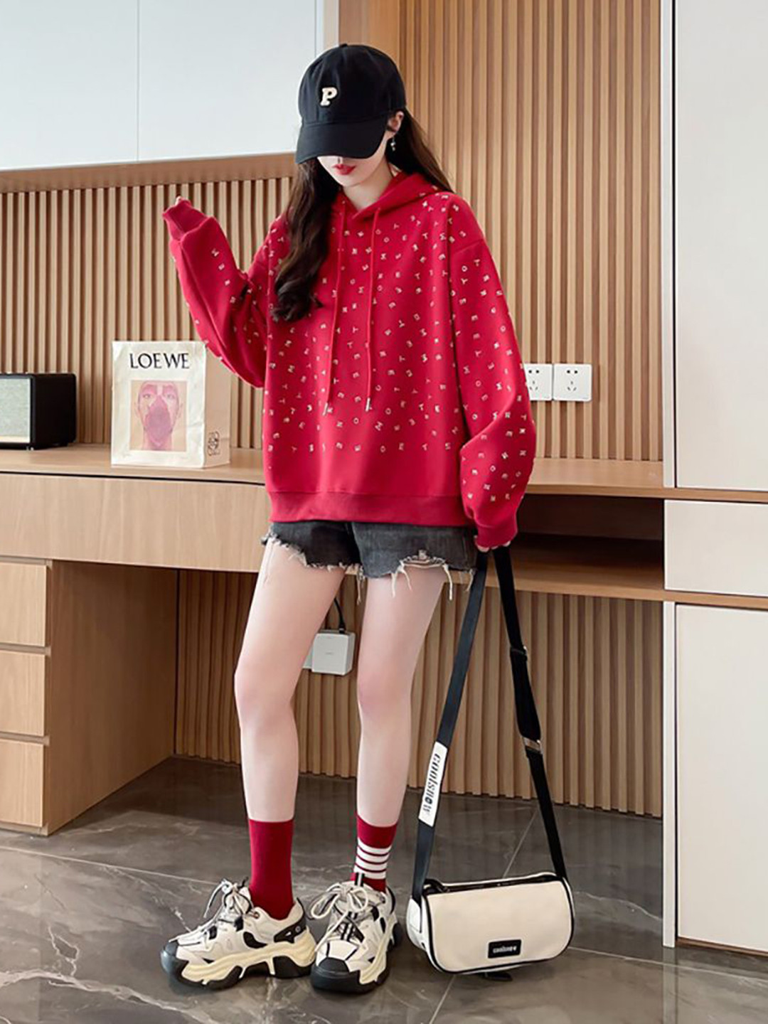 

StyleCast x Revolte Women Printed Hooded Pullover Sweatshirt, Red