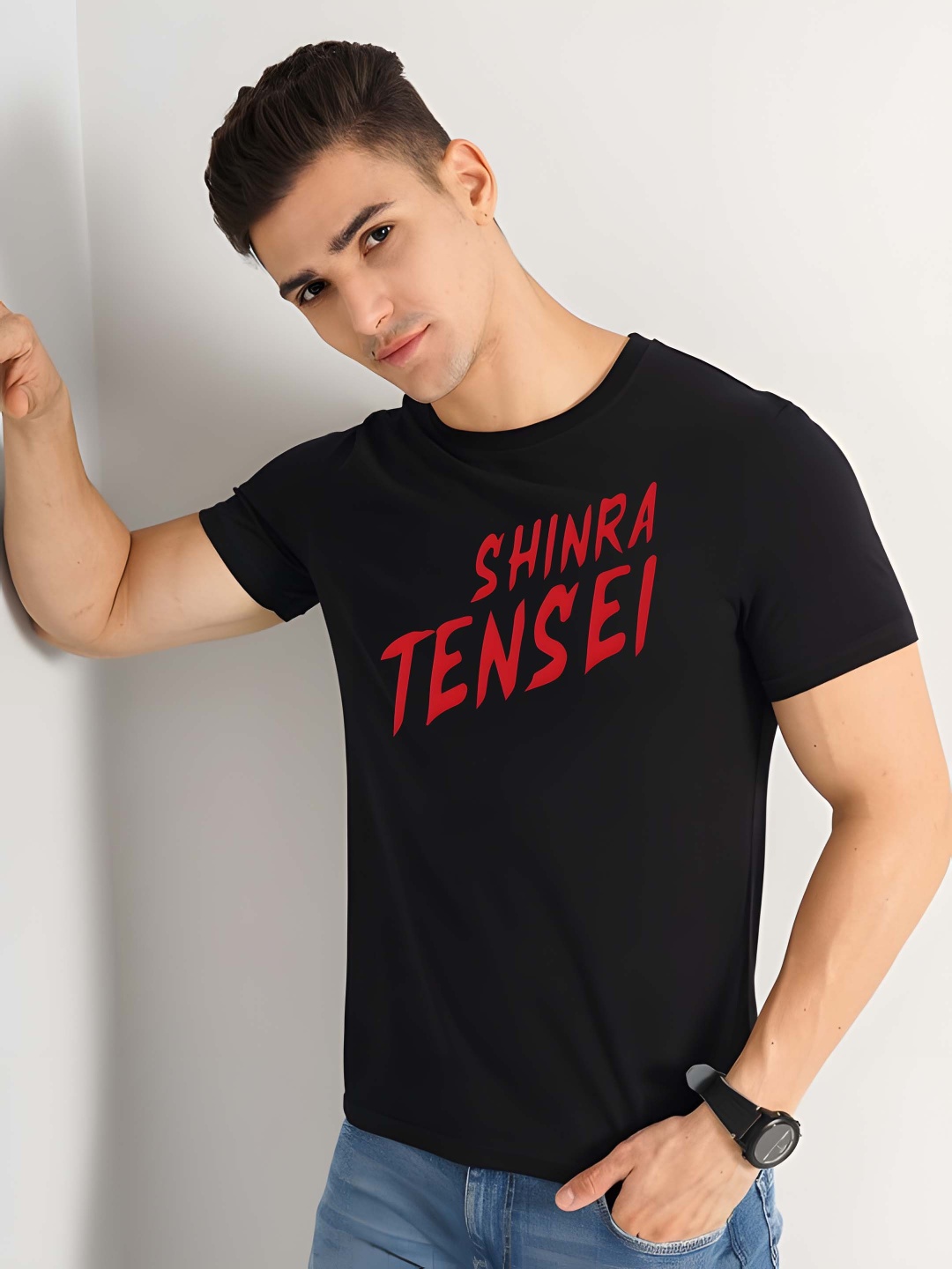 

Krimmple Men Graphic Printed Round Neck Cotton T-shirt, Black