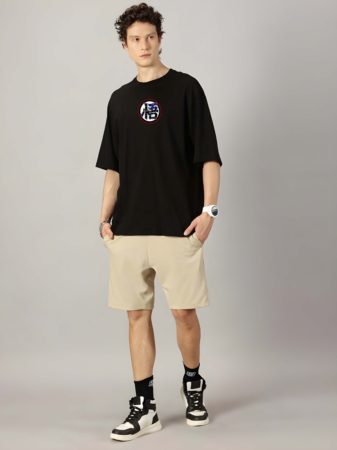 

Krimmple Men Drop-Shoulder Sleeves Pure Cotton T-shirt, Black