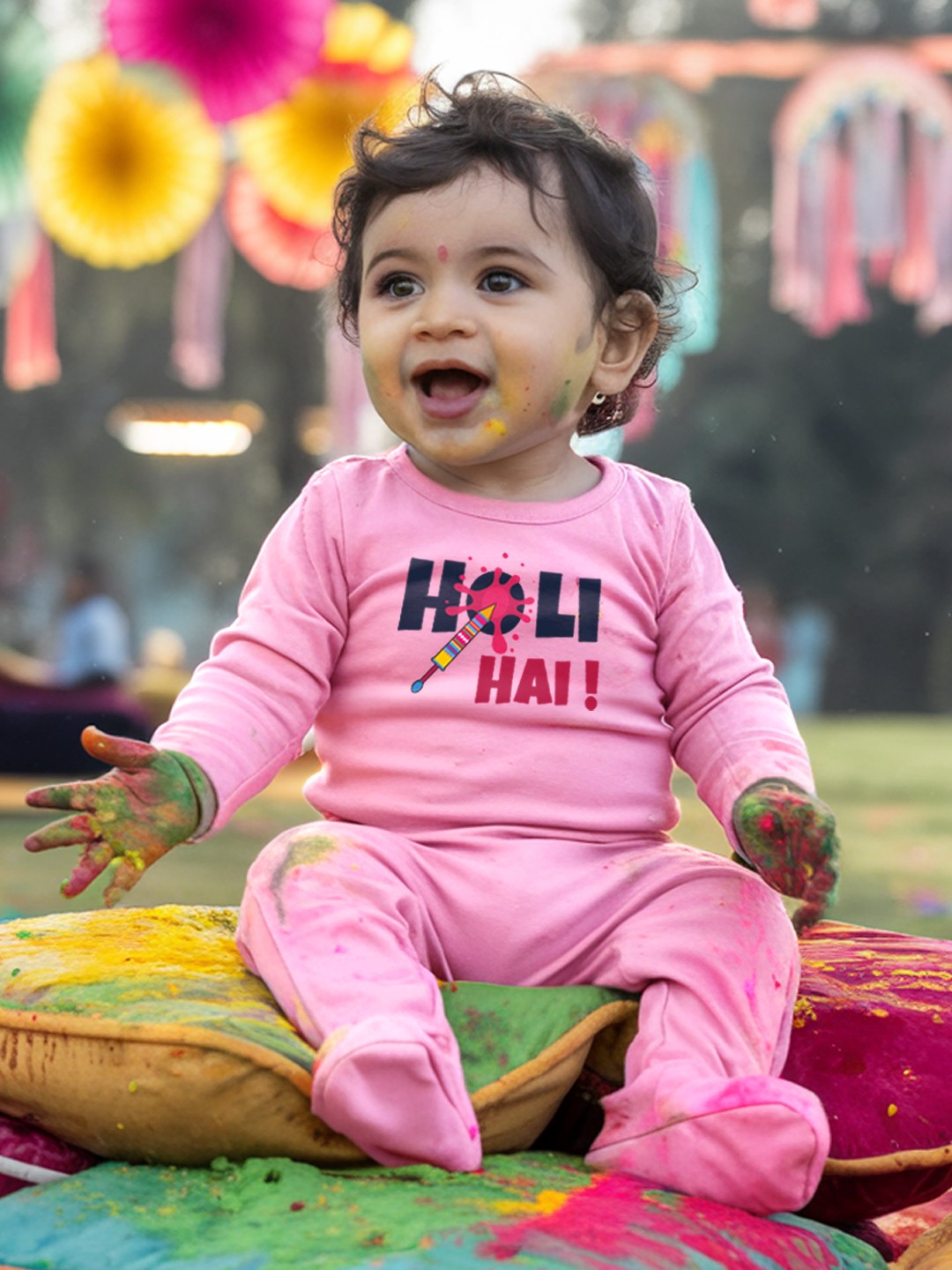 

FFLIRTYGO Infants Holi Printed Cotton Sleepsuit, Pink