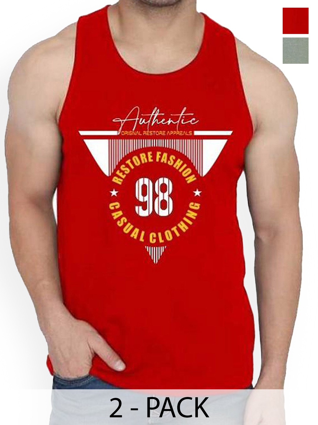 

WOOSTRO Pack Of 2 Printed Odour-Free Innerwear Vests, Red