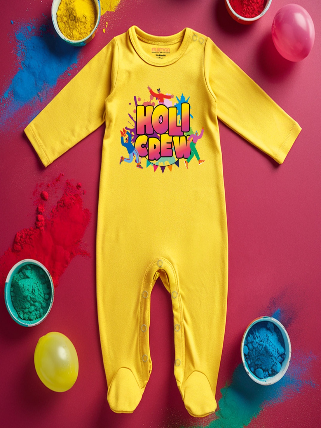 

FFLIRTYGO Infants Holi Printed Cotton Sleepsuit, Yellow