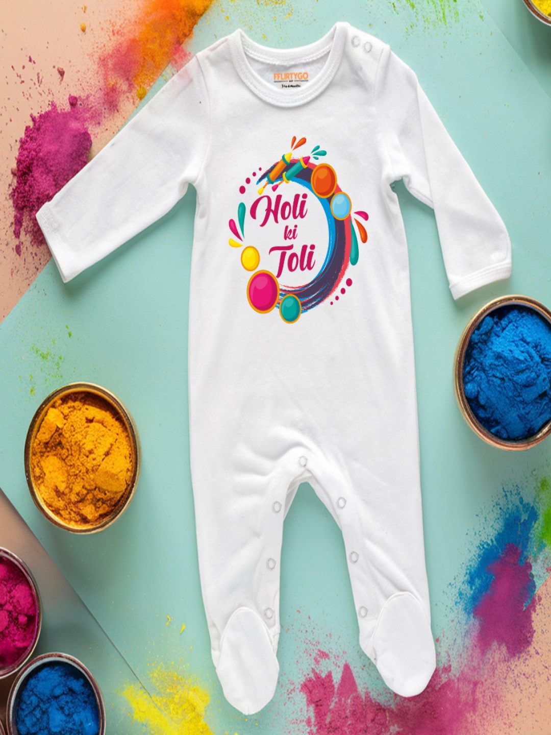 

FFLIRTYGO Infants Holi Printed Cotton Sleepsuit, White