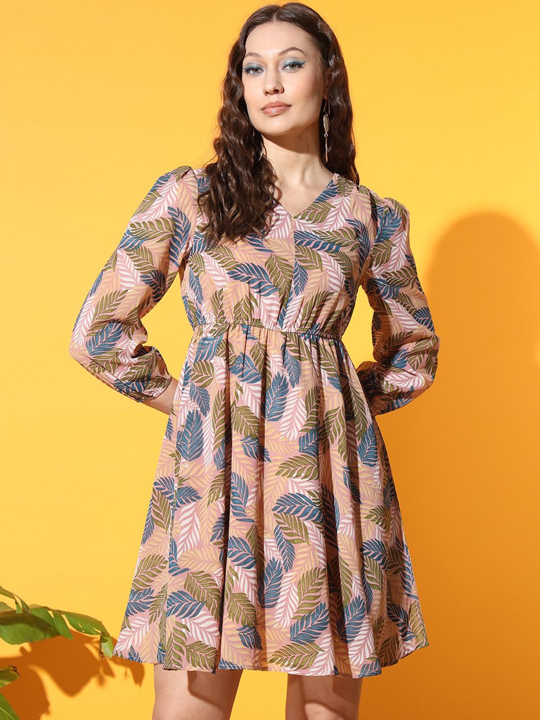 

Moda Rapido Floral Print Puff Sleeve Georgette Fit & Flare Mini Dress, Multi