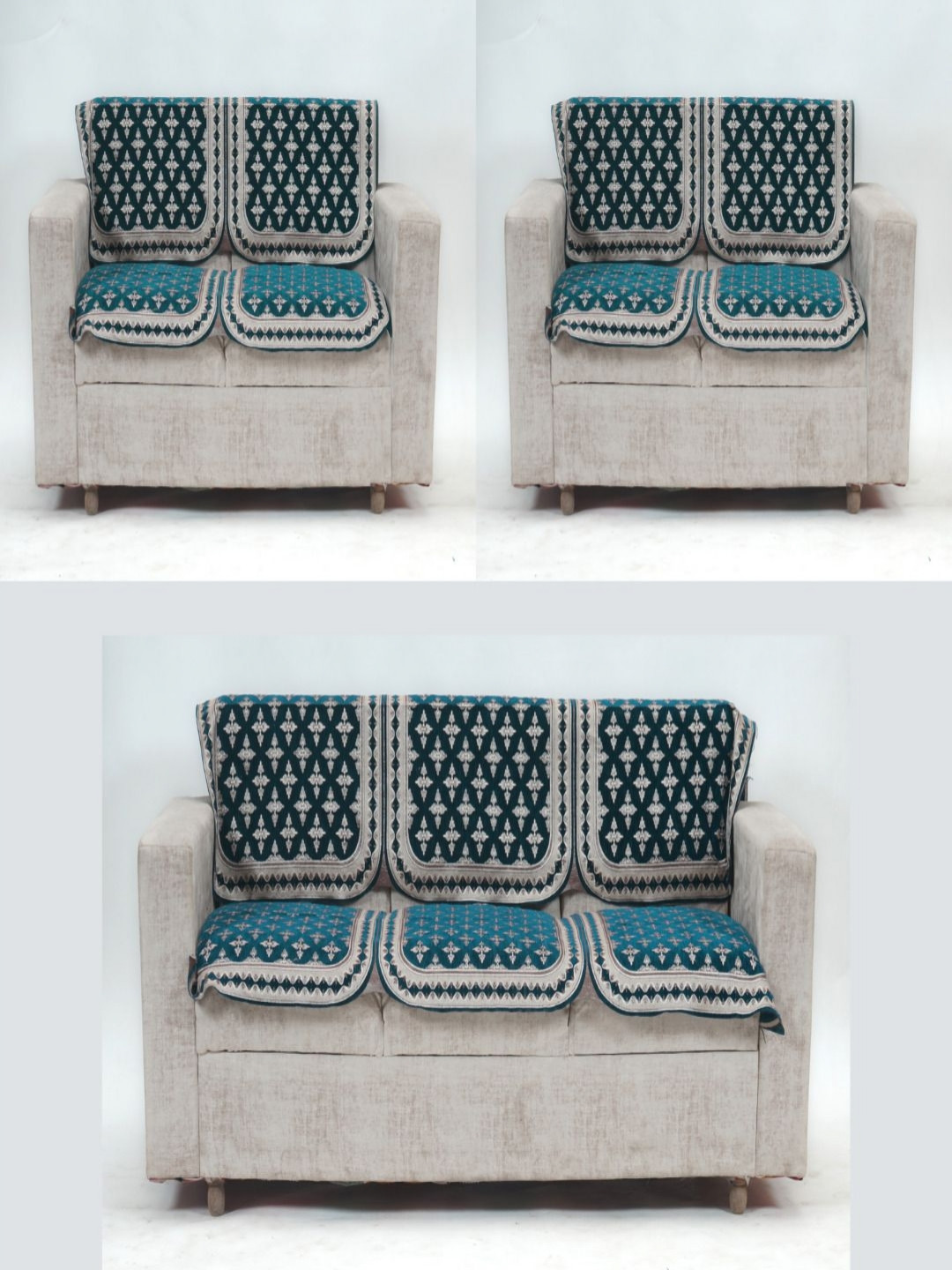 

Fashion Throw Turquoise Blue & White 6 Pieces Self Design 7 Seater Jacquard Sofa Covers