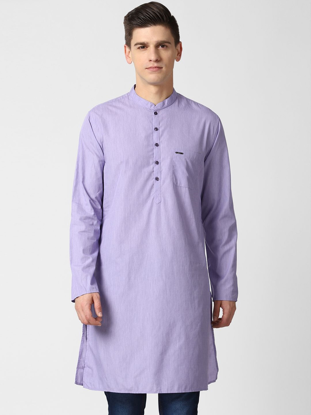 

Peter England Men Band Collar Straight Kurta, Purple