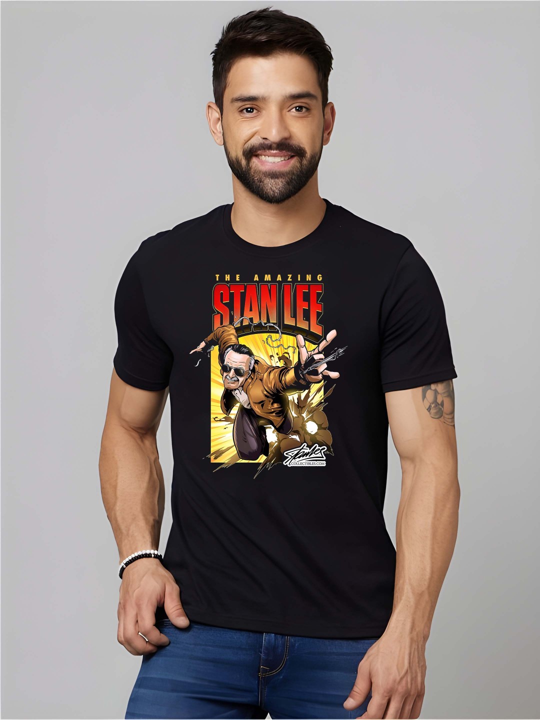 

Krimmple Men Graphic Printed Round Neck Cotton T-shirt, Black