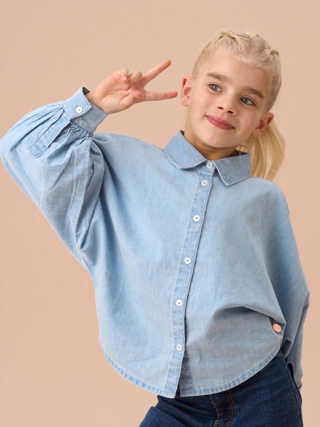 

Angel & Rocket Girls Full Sleeve Relaxed Regular Fit Stella Denim Shirt, Blue
