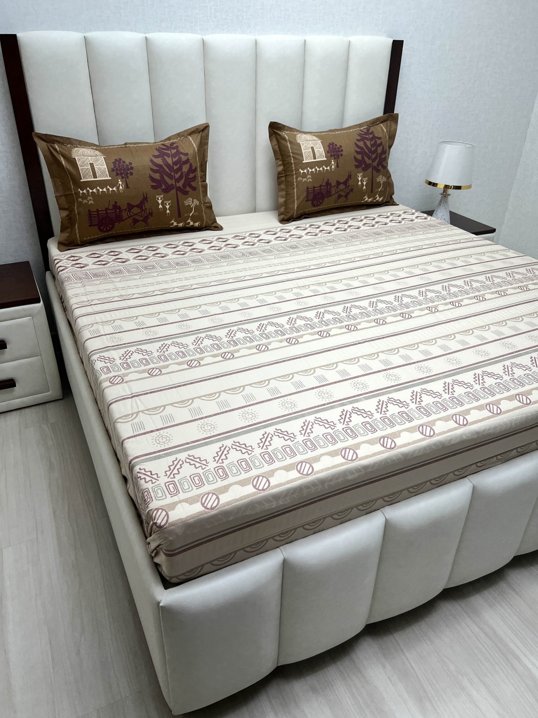 

Pure Decor Cotton King Size Double Bed Bedsheet With 2 Pillow Covers 2.74m X 2.74m, Brown