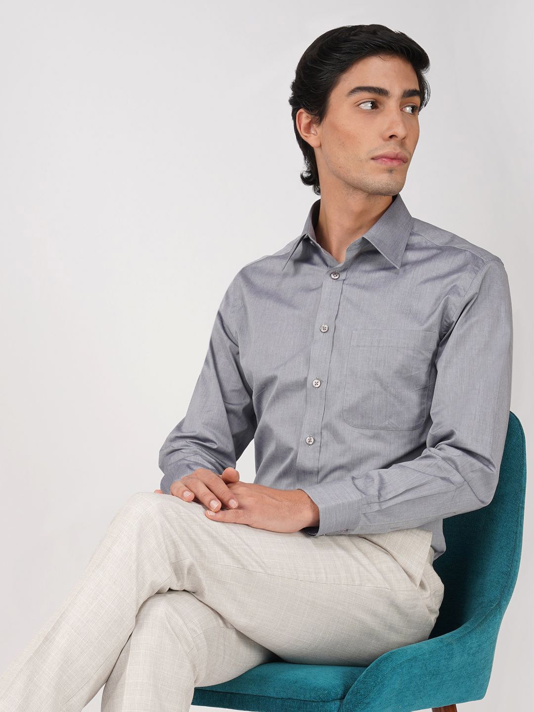 

FASHION FORMAL Men Classic Fit Spread Collar Solid Cotton Formal Shirt, Grey