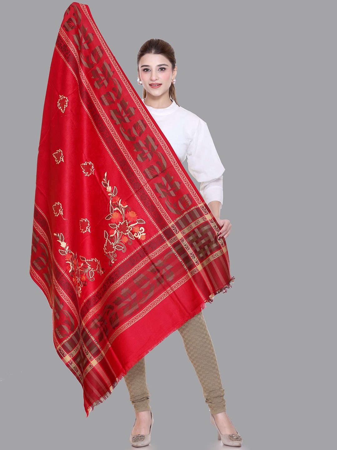 

Tones-N-Shades Ethnic Motifs Embroidered Shawl, Maroon