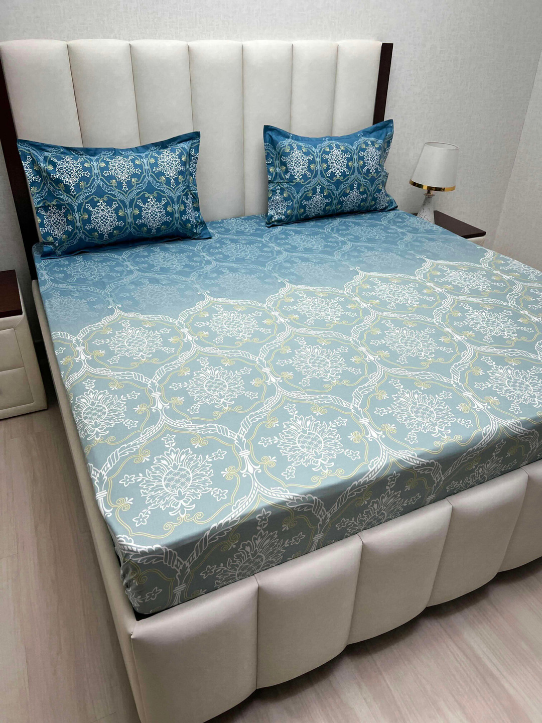 

Pure Decor Cotton King Size Double Bed Bedsheet With 2 Pillow Covers 2.74m X 2.74m, Blue