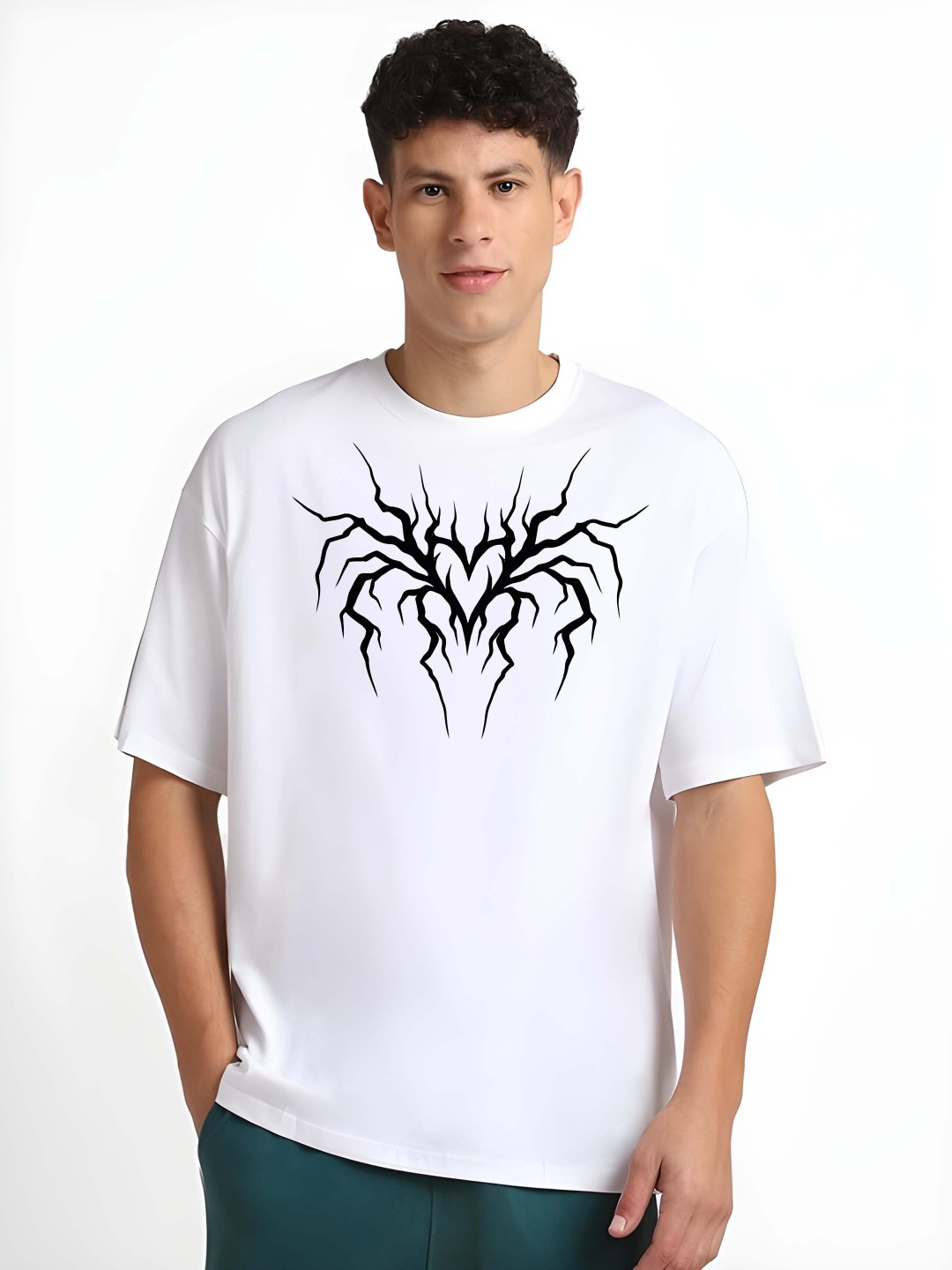 

Krimmple Men Graphic Printed Round Neck Pure Cotton Relaxed Fit T-shirt, White