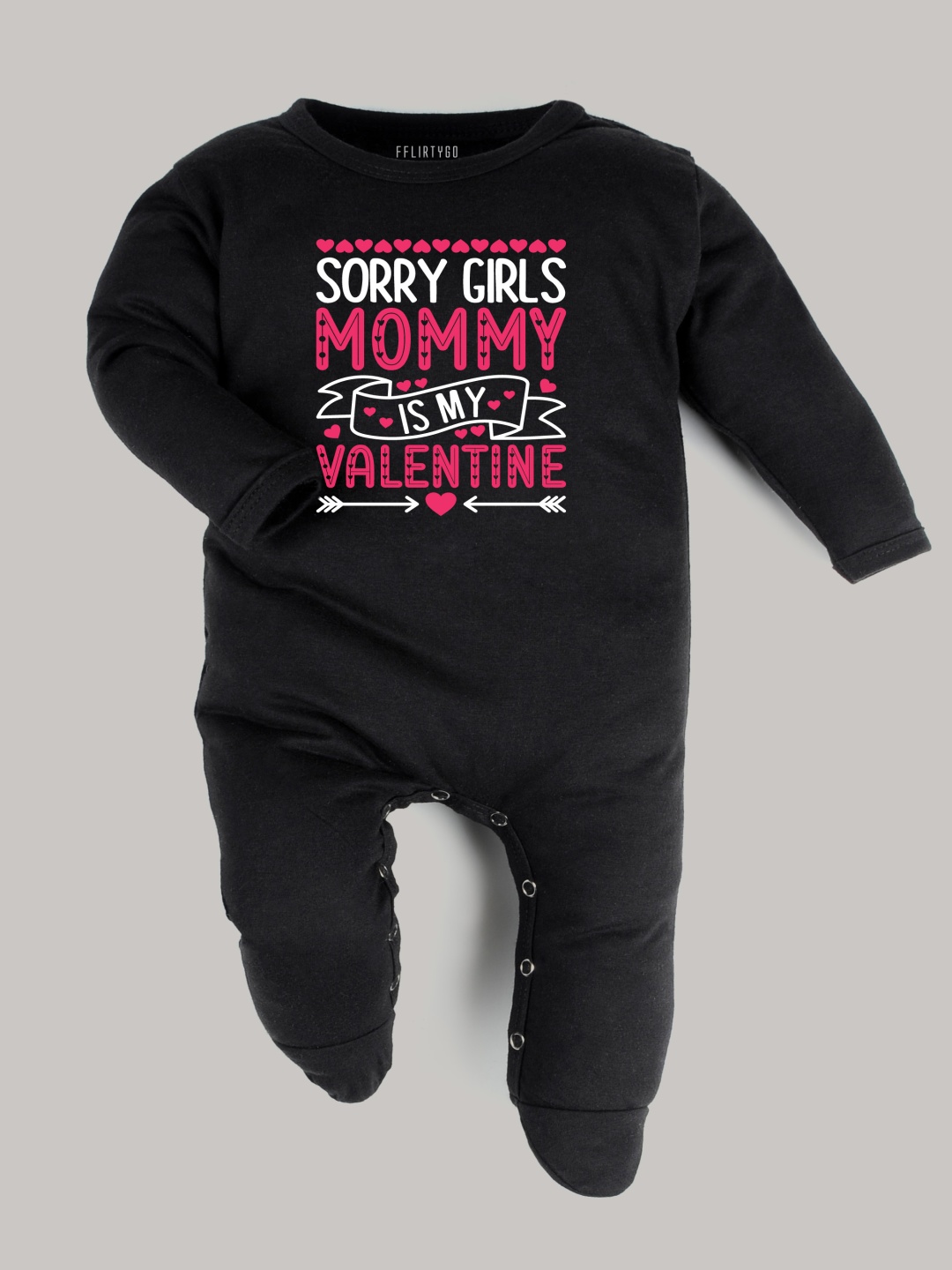 

FFLIRTYGO Infants Kids Valentine Day Printed Pure Cotton Sleepsuit, Black
