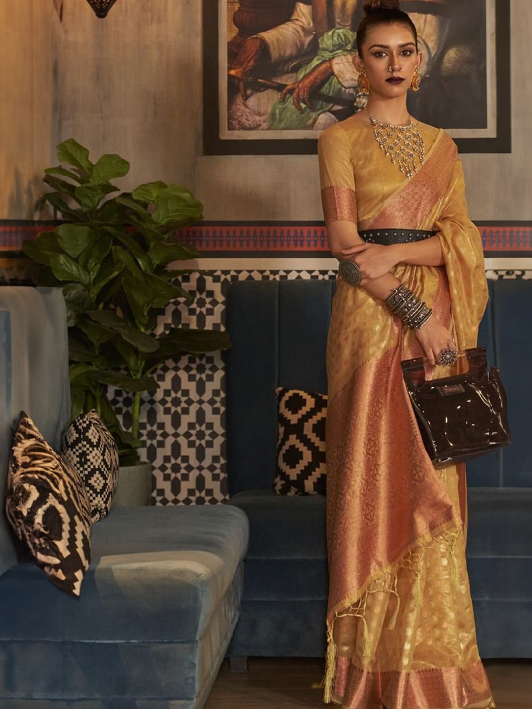 

Anouk Woven Design Zari Banarasi Saree, Mustard