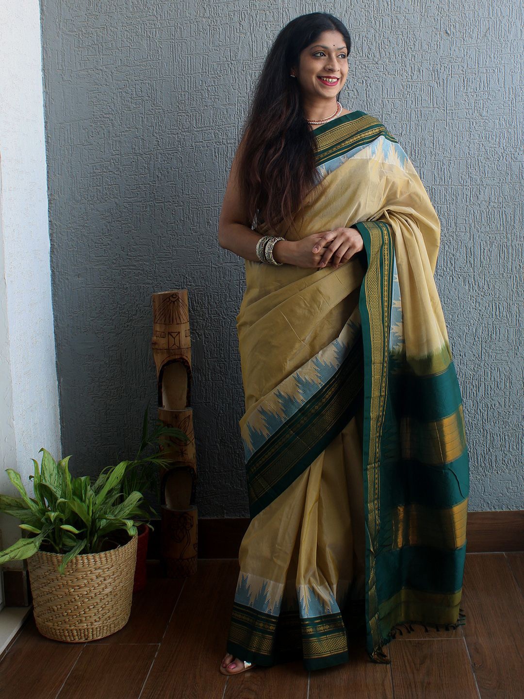 

Weaves of Tradition Woven Design Ilkal Saree, Beige