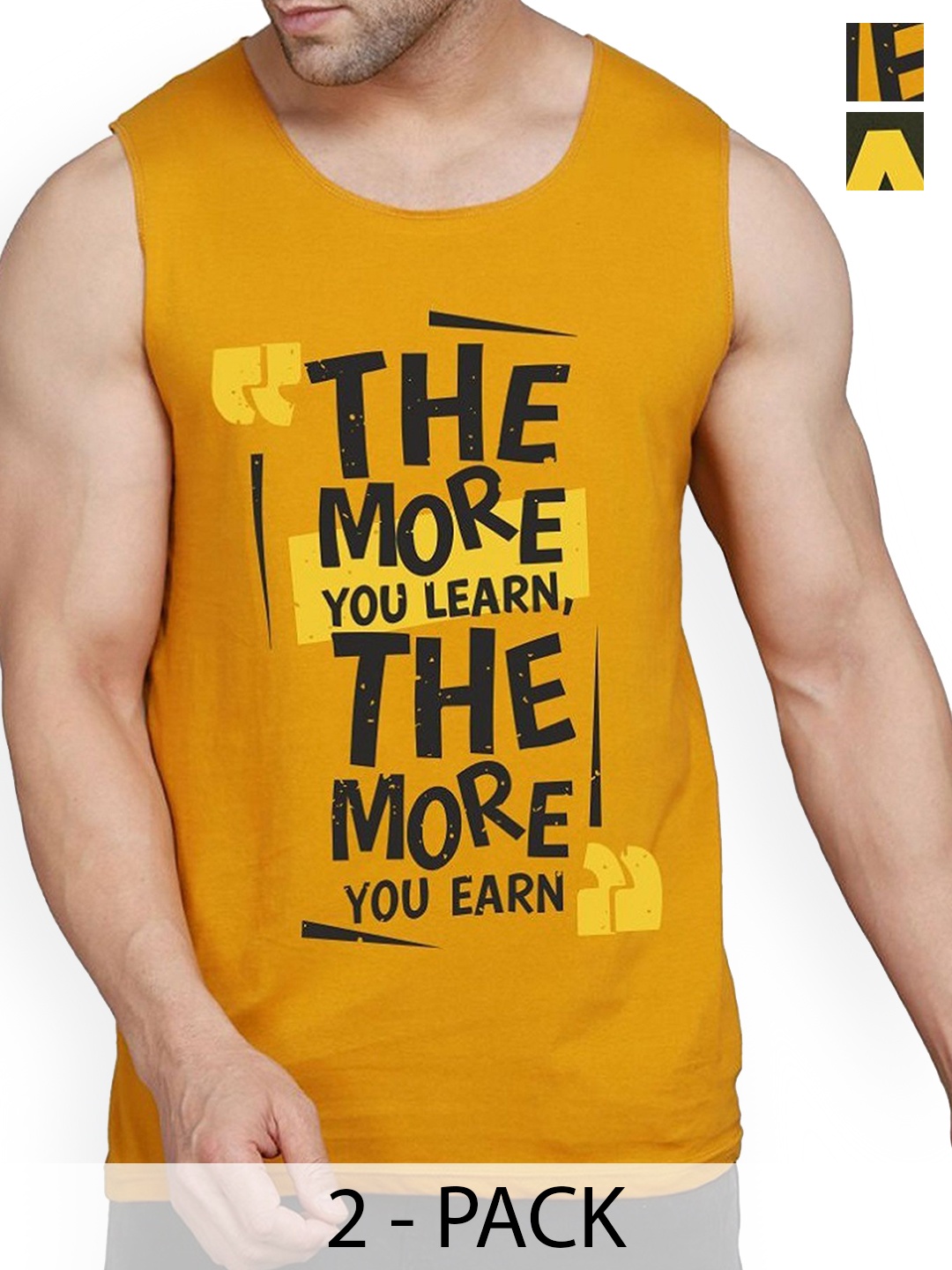 

WOOSTRO Pack Of 2 Printed Combed Cotton Gym Vest RS26 CMB (MORE MUSTARD) (HARD OLIVE)