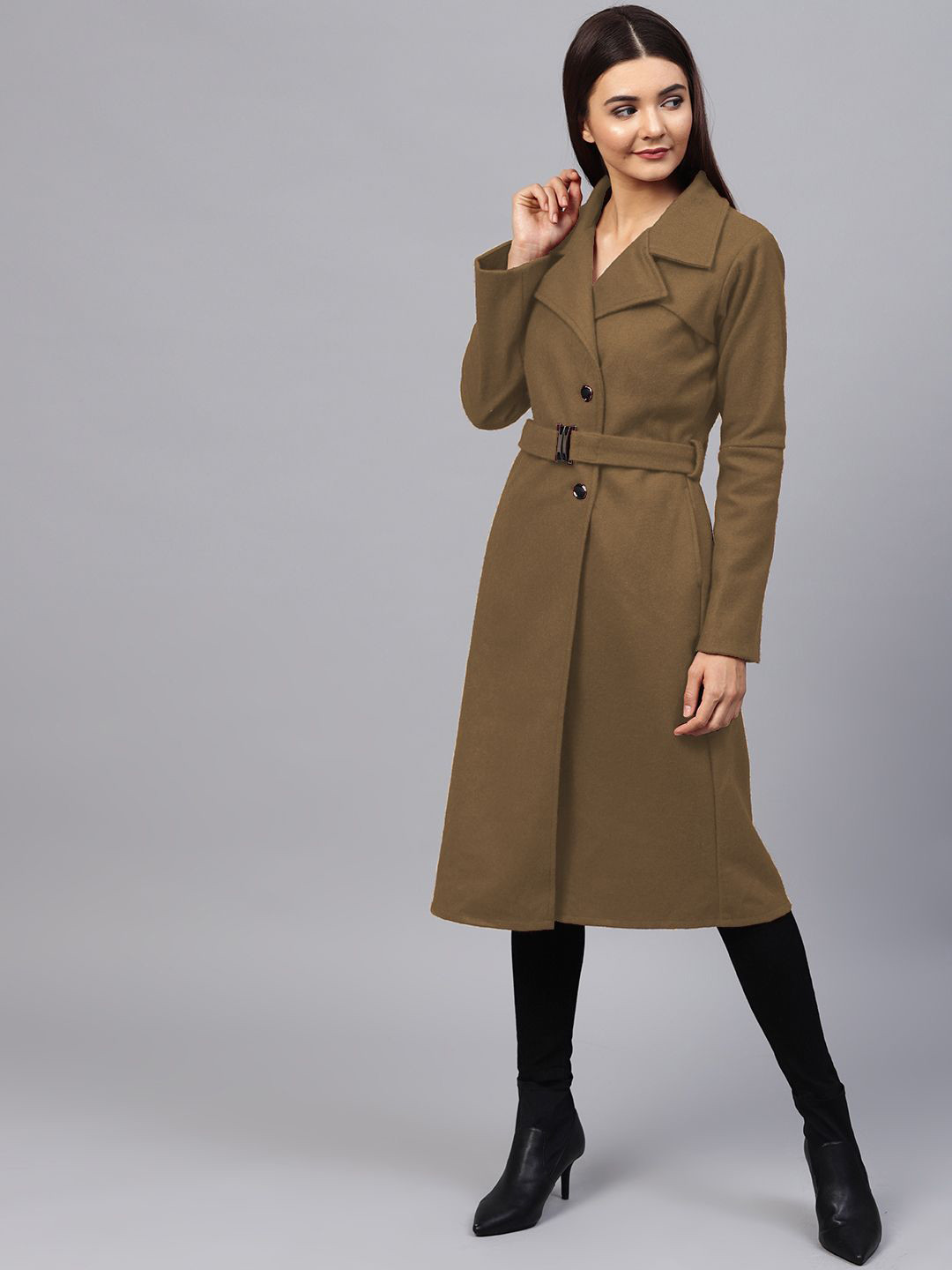 

Athena Women Single-Breasted Longline Overcoat, Brown