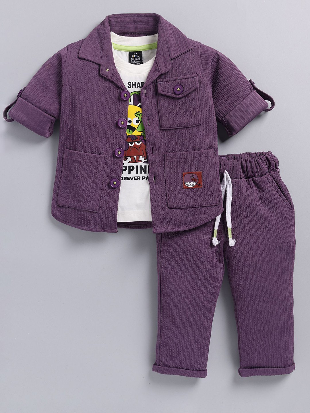 

LITTLE COLLARS Boys Printed T-shirt with Trousers, Purple