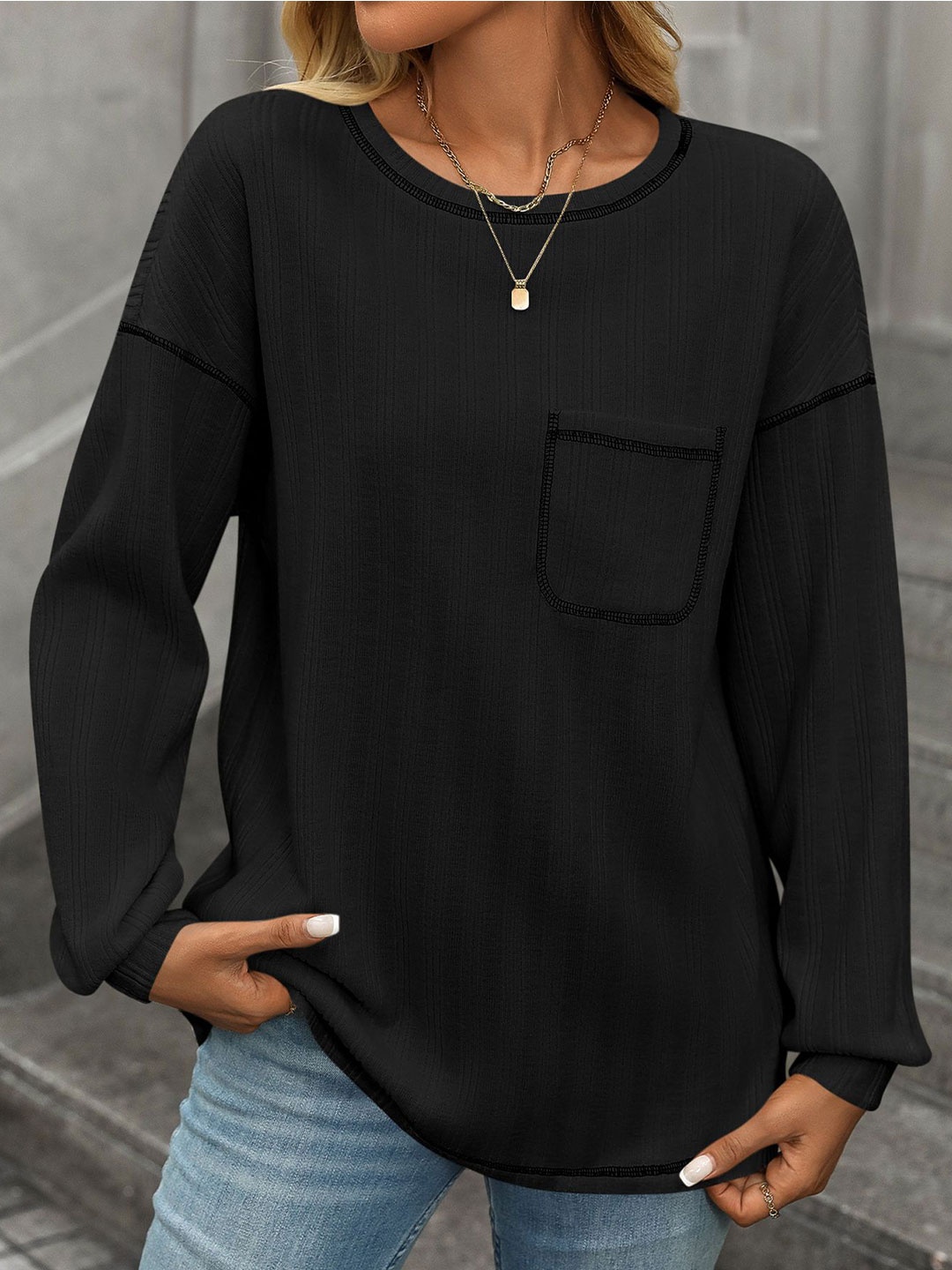 

StyleCast x Revolte Women Striped Sweatshirt, Black