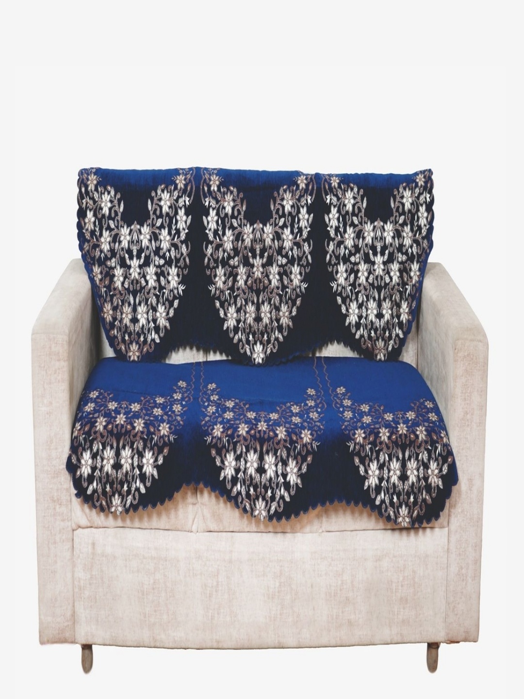 

Fashion Throw Navy Blue & White Printed Jacquard 2 Piece Sofa Cover