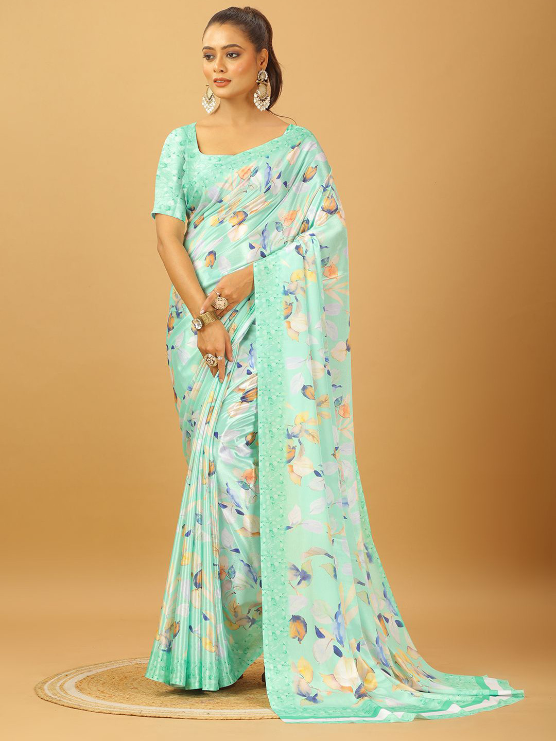 

NIRMAL CREATION Floral Printed Pure Crepe Saree, Green
