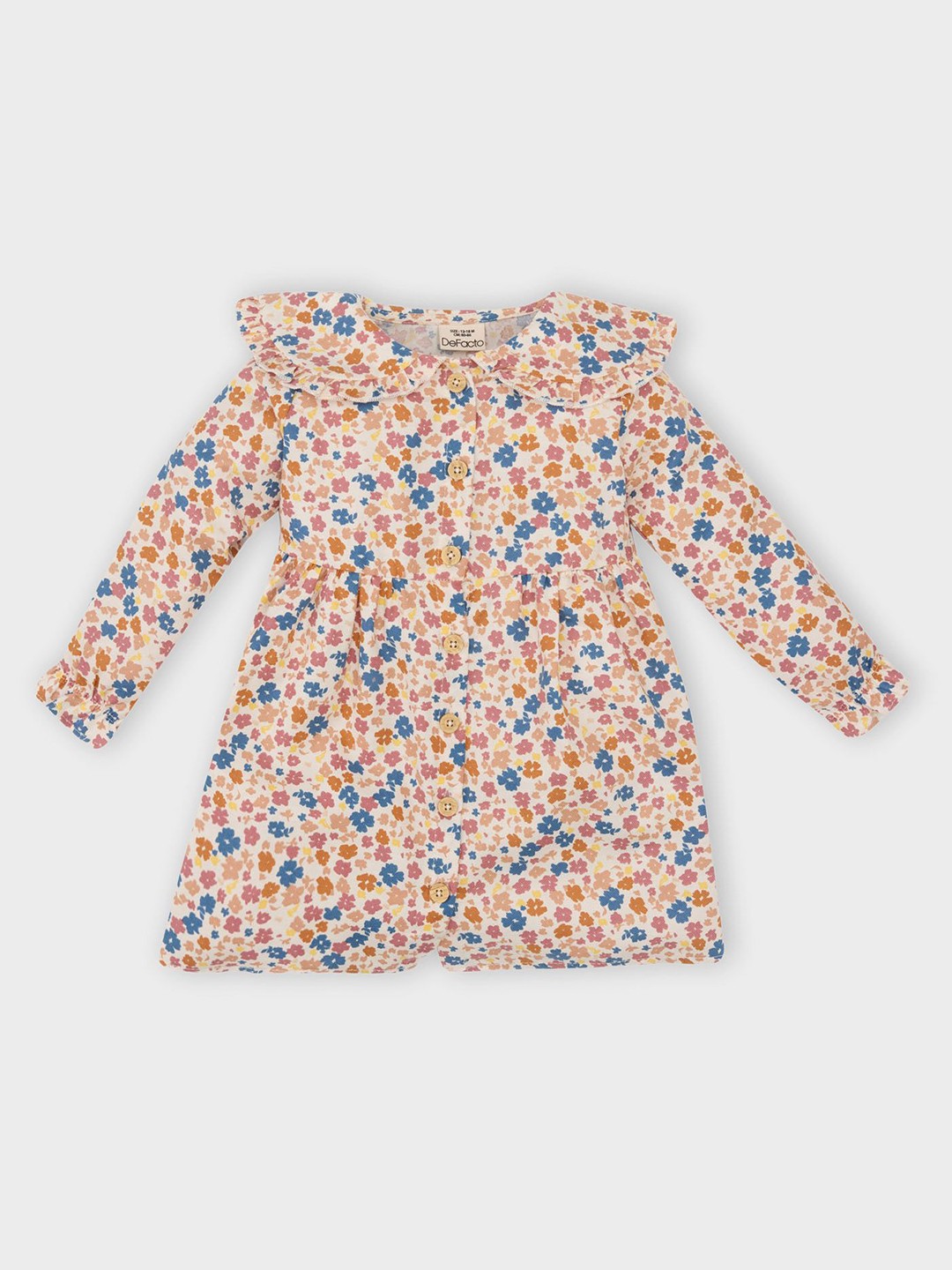 

DeFacto Girls Floral Printed Peter Pan Collar A-Line Dress, Beige
