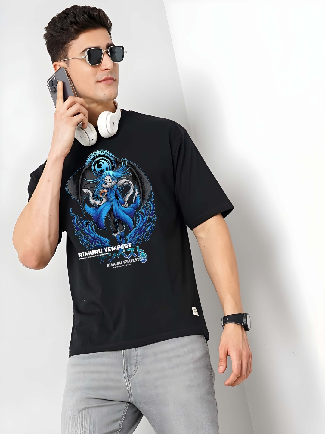 

BOWLIFESTYLE Men Drop-Shoulder Sleeves Pure Cotton T-shirt, Black