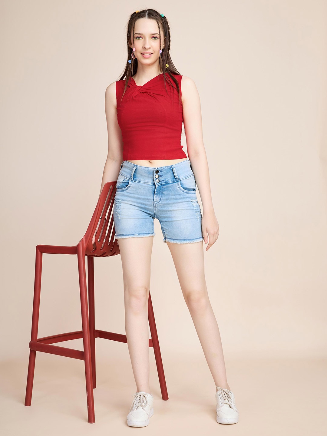 

BOONS n PERKKS V-Neck Crop Top, Red