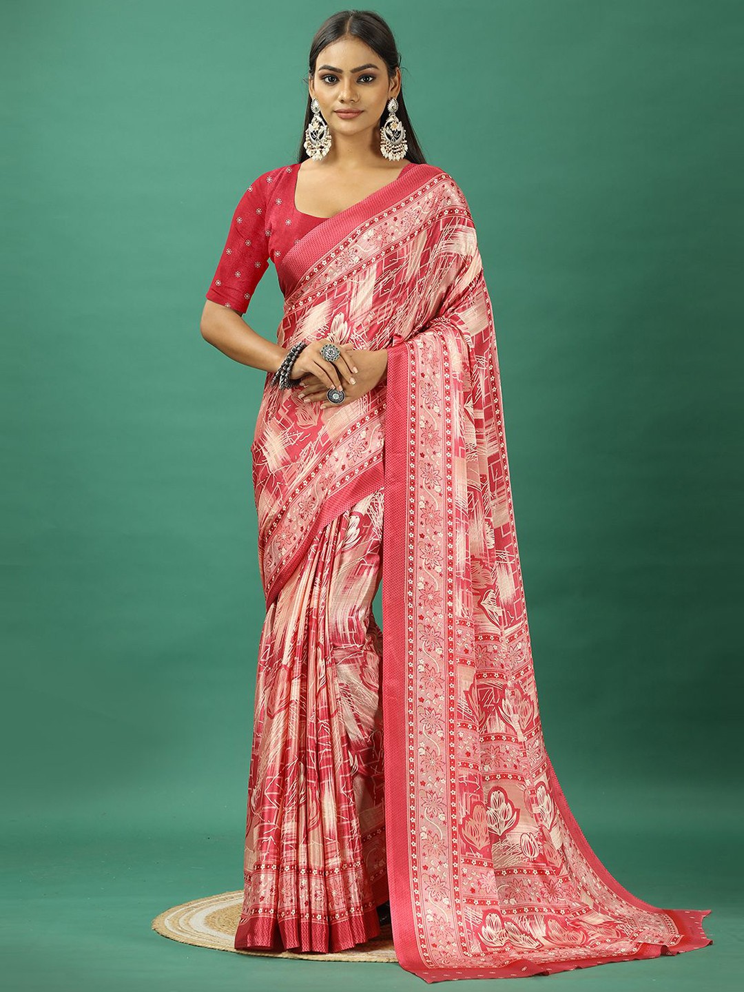

A.V.M. SILK MILLS Ethnic Motifs Printed Pure Crepe Saree, Pink