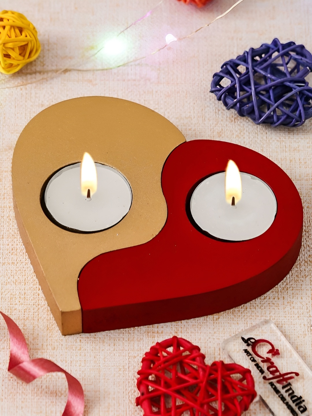 

eCraftIndia Red & Gold-Toned Wooden Candle Holders