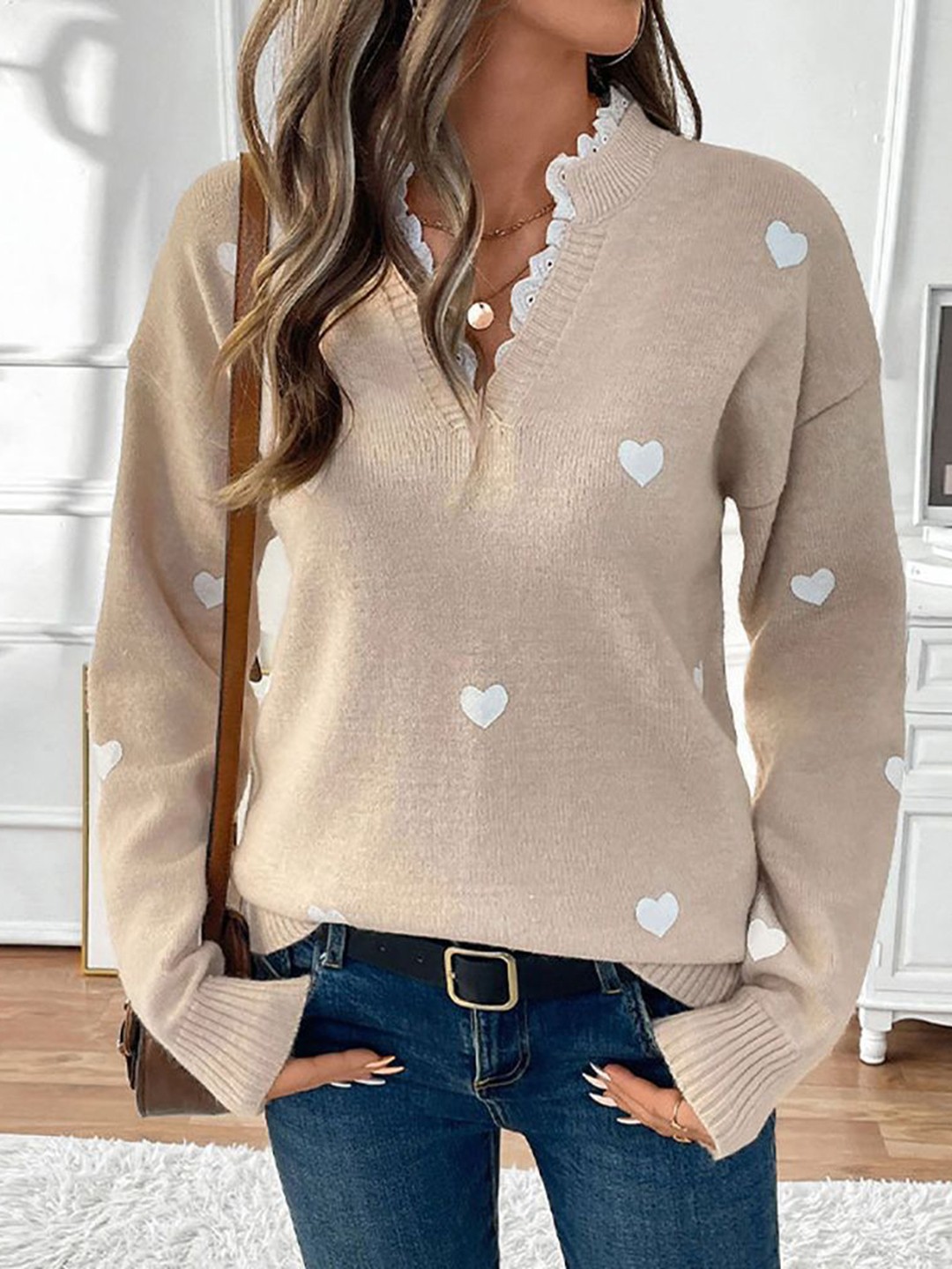 

StyleCast x Revolte Women Printed V-Neck Pullover Sweater, Khaki