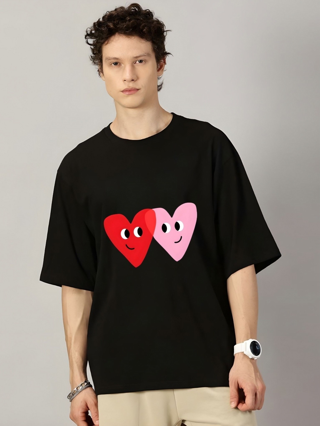 

Krimmple Men Graphic Printed Round Neck Cotton Oversized T-shirt, Black