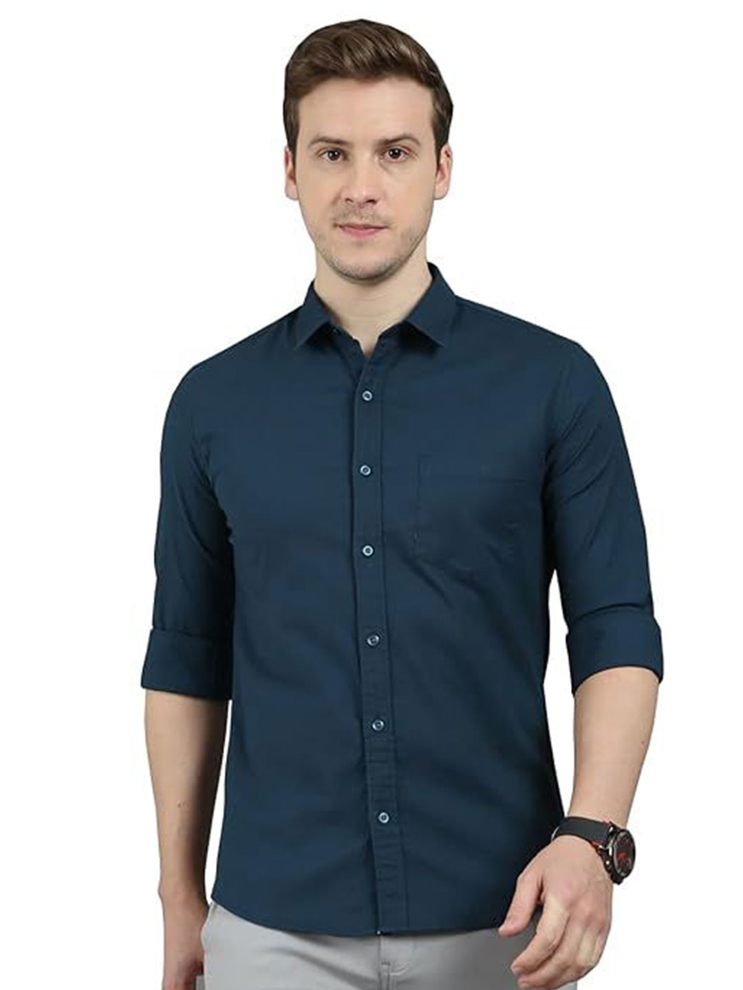 

BAESD Men Standard Slim Fit Opaque Casual Shirt, Blue