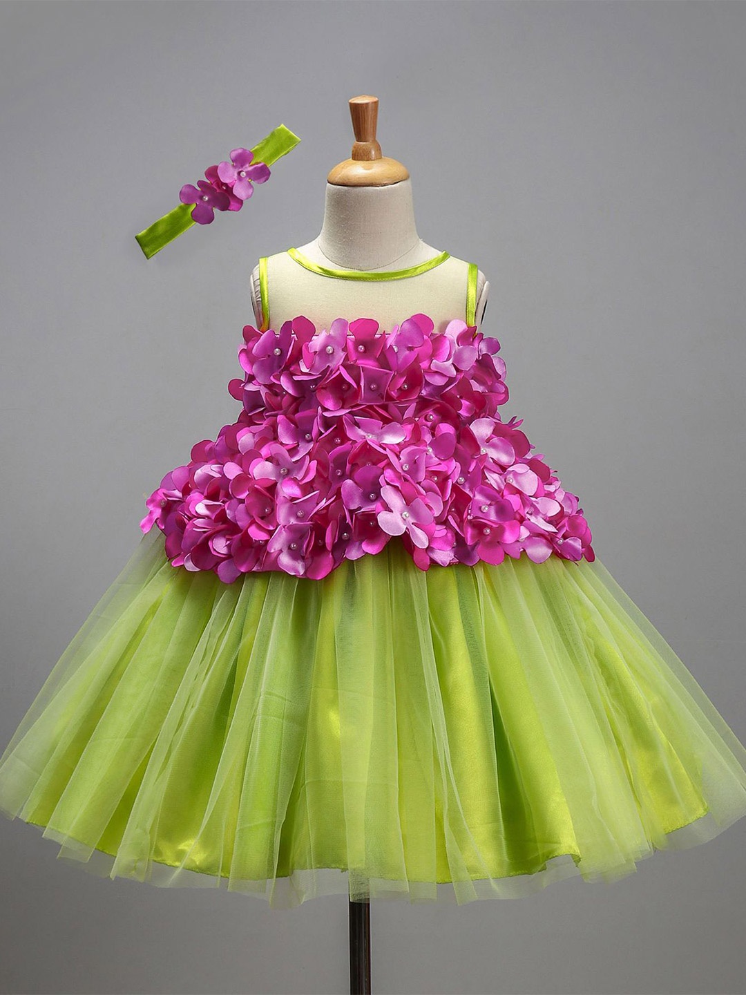 

Li & Li Boutique Girls Lime Green and Pink Peplum Petal Frock