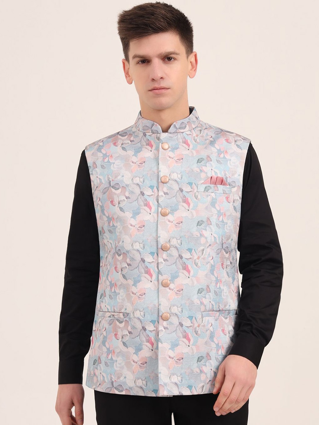 

JB STUDIO Men Floral Printed Nehru Jacket, Blue