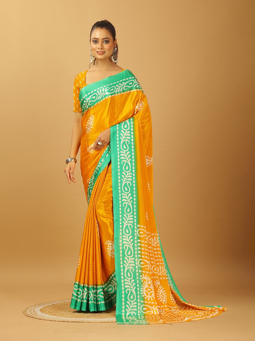 

NIRMAL CREATION Floral Pure Crepe Saree, Yellow