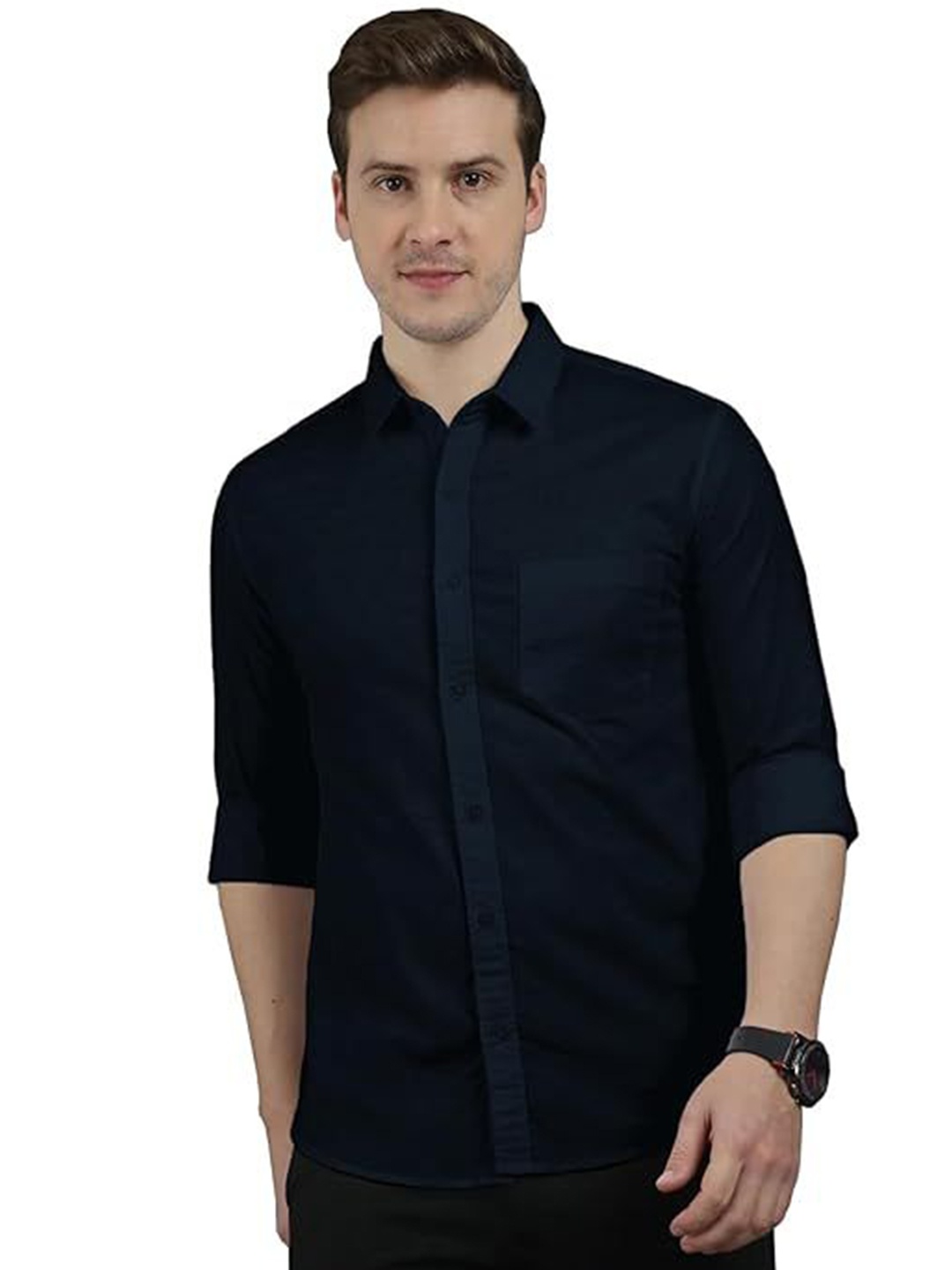 

BAESD Men Standard Slim Fit Opaque Casual Shirt, Navy blue