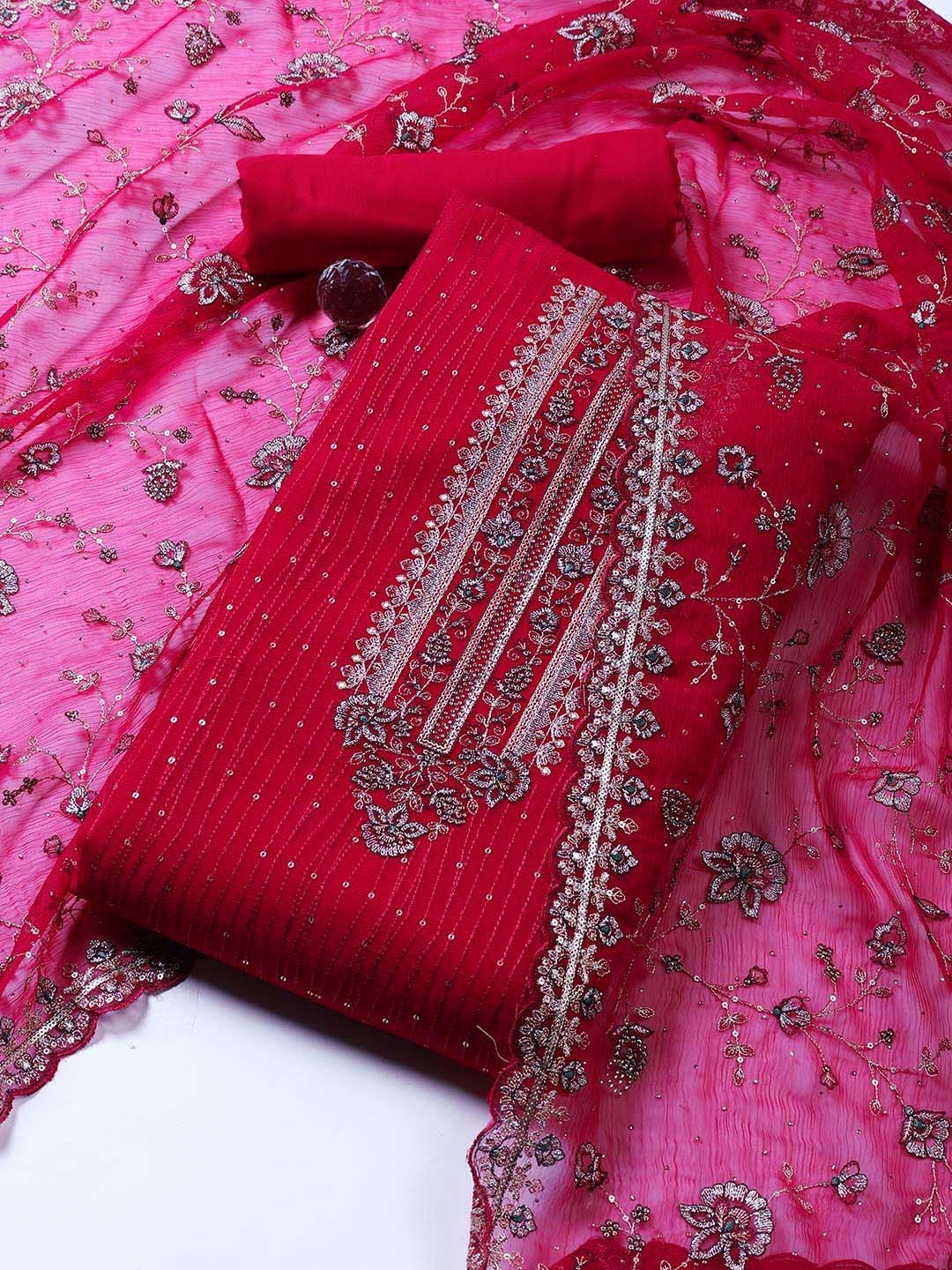 

Meena Bazaar Embroidered Unstitched Dress Material, Pink