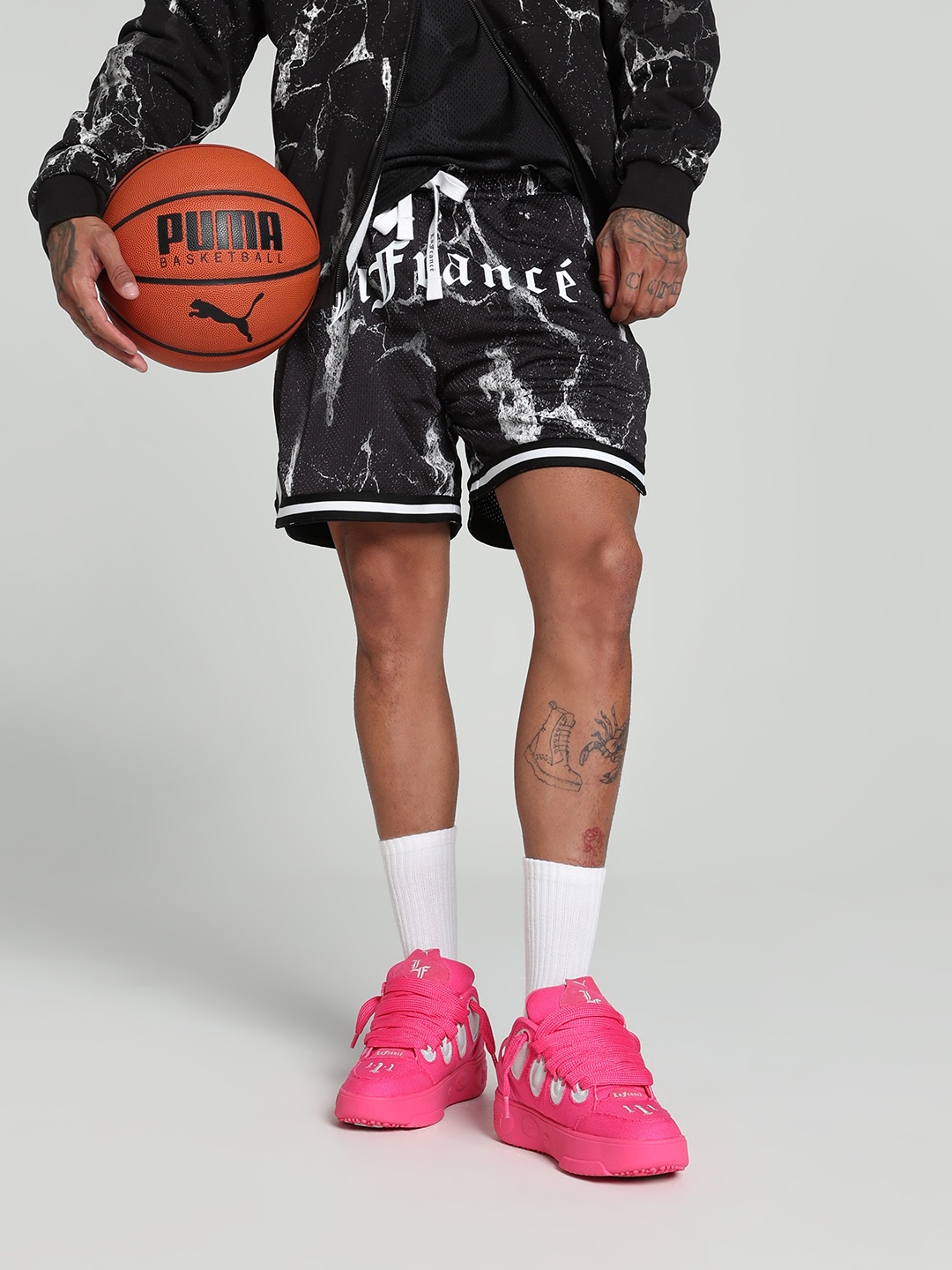 

PUMA HOOPS x LAFRANC Men Mid-Rise Printed Outdoor Shorts, Black