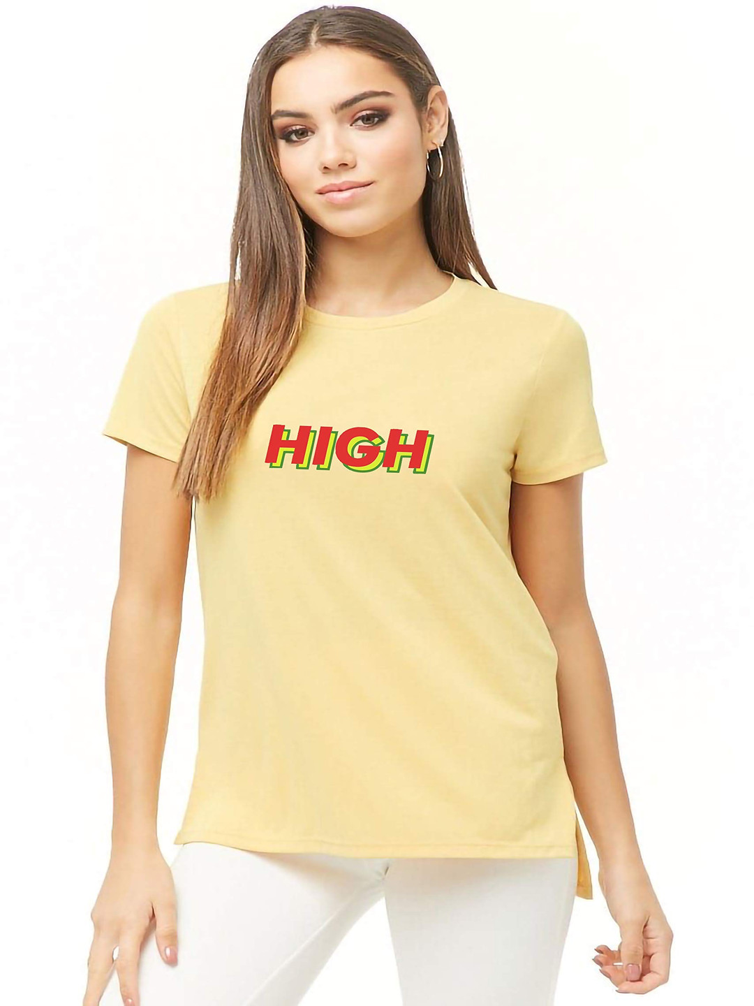 

VLAM Women Printed Applique T-shirt, Yellow
