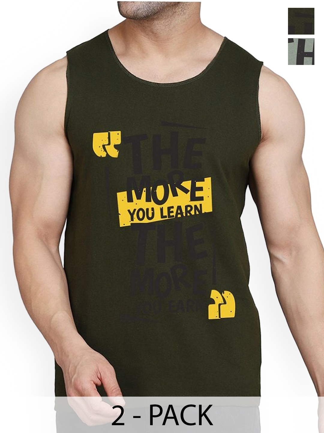 

WOOSTRO Pack Of 2 Printed Combed Cotton Gym Vest RS26 CMB (MORE LGTGREEN) (MORE OLIVE), Green