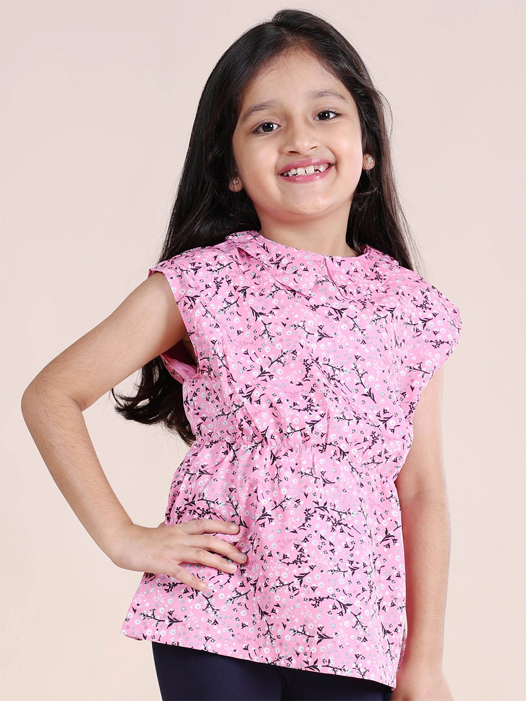 

KiddoPanti Girls Floral Printed Peplum Top, Pink