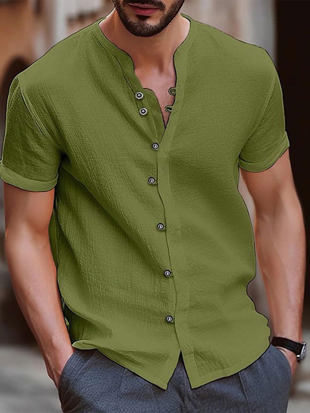 

StyleCast x Revolte Men Opaque Casual Shirt, Green