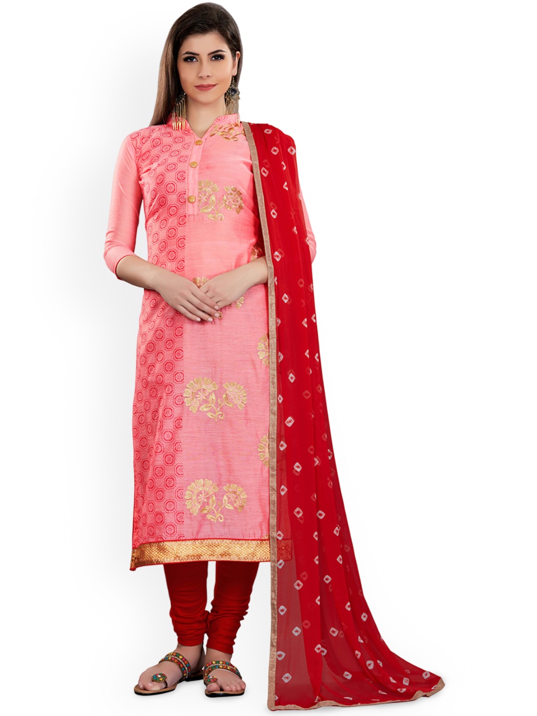 

HERE&NOW Ethnic Motifs Embroidered Unstitched Dress Material, Pink