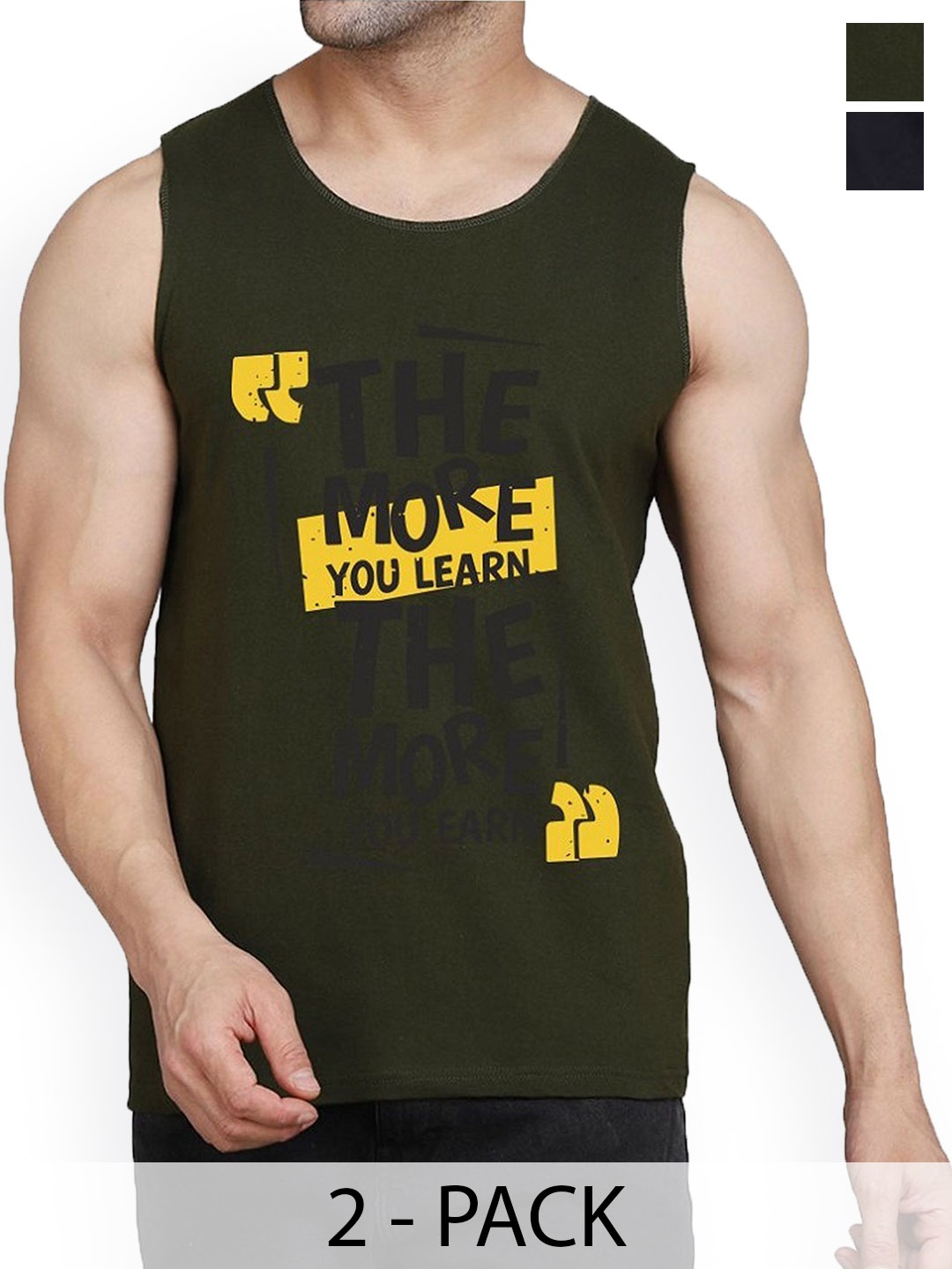 

WOOSTRO Men Pack Of 2 Printed Cotton Innerwear Gym Vests, Black