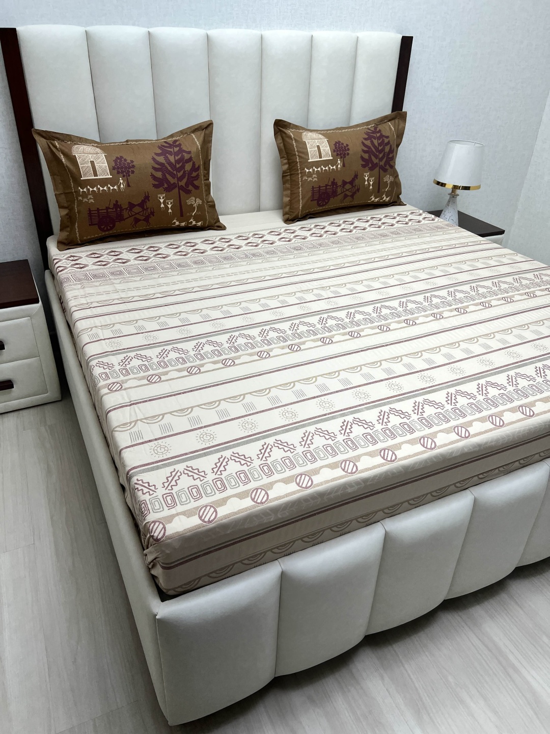 

Pure Decor Cotton King Size Double Bed Bedsheet With 2 Pillow Covers 2.74m X 2.74m, Beige