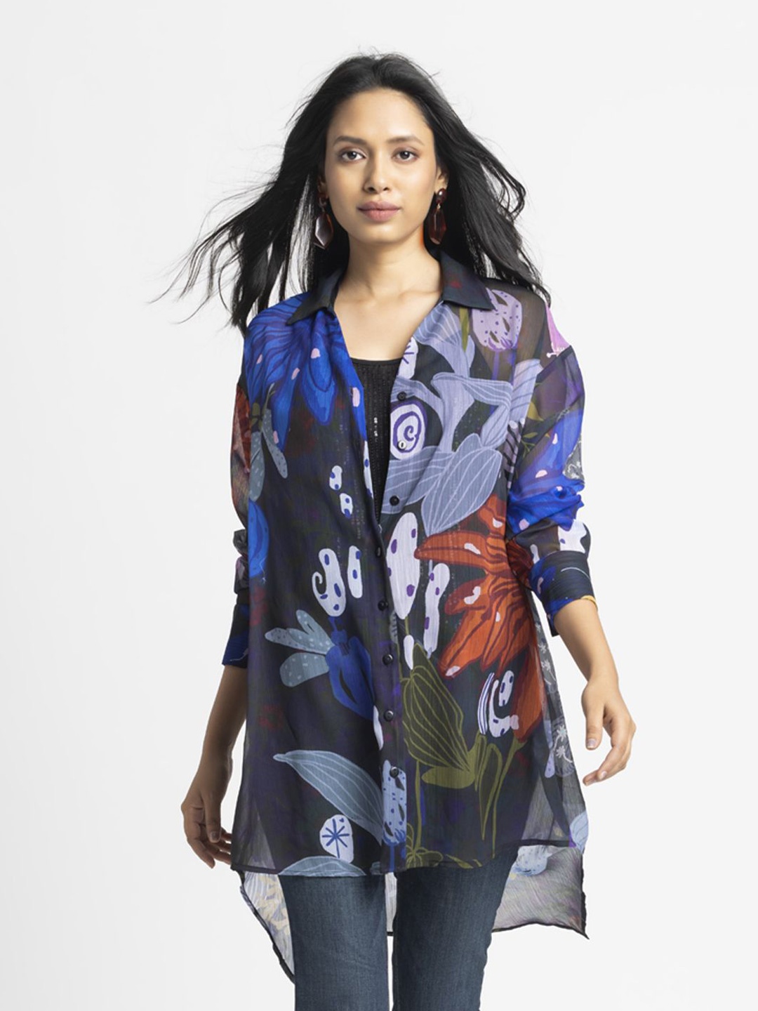 

SHAYE Women Relaxed Floral Opaque Printed Casual Shirt, Black