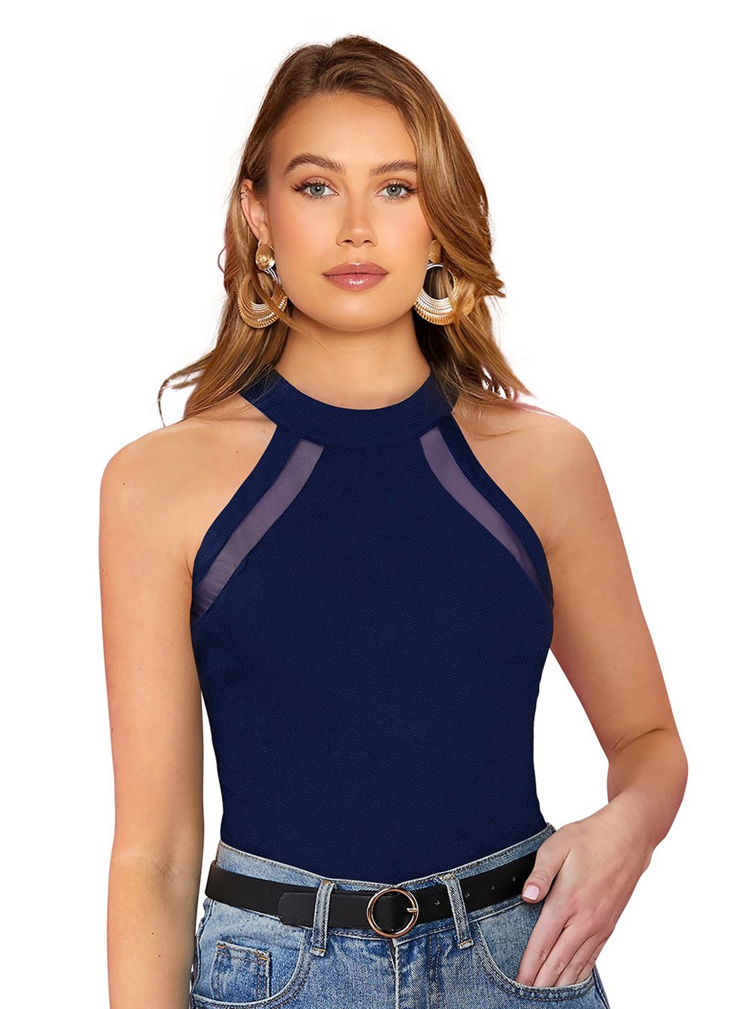 

S.K.C Round Neck Regular Top, Navy blue