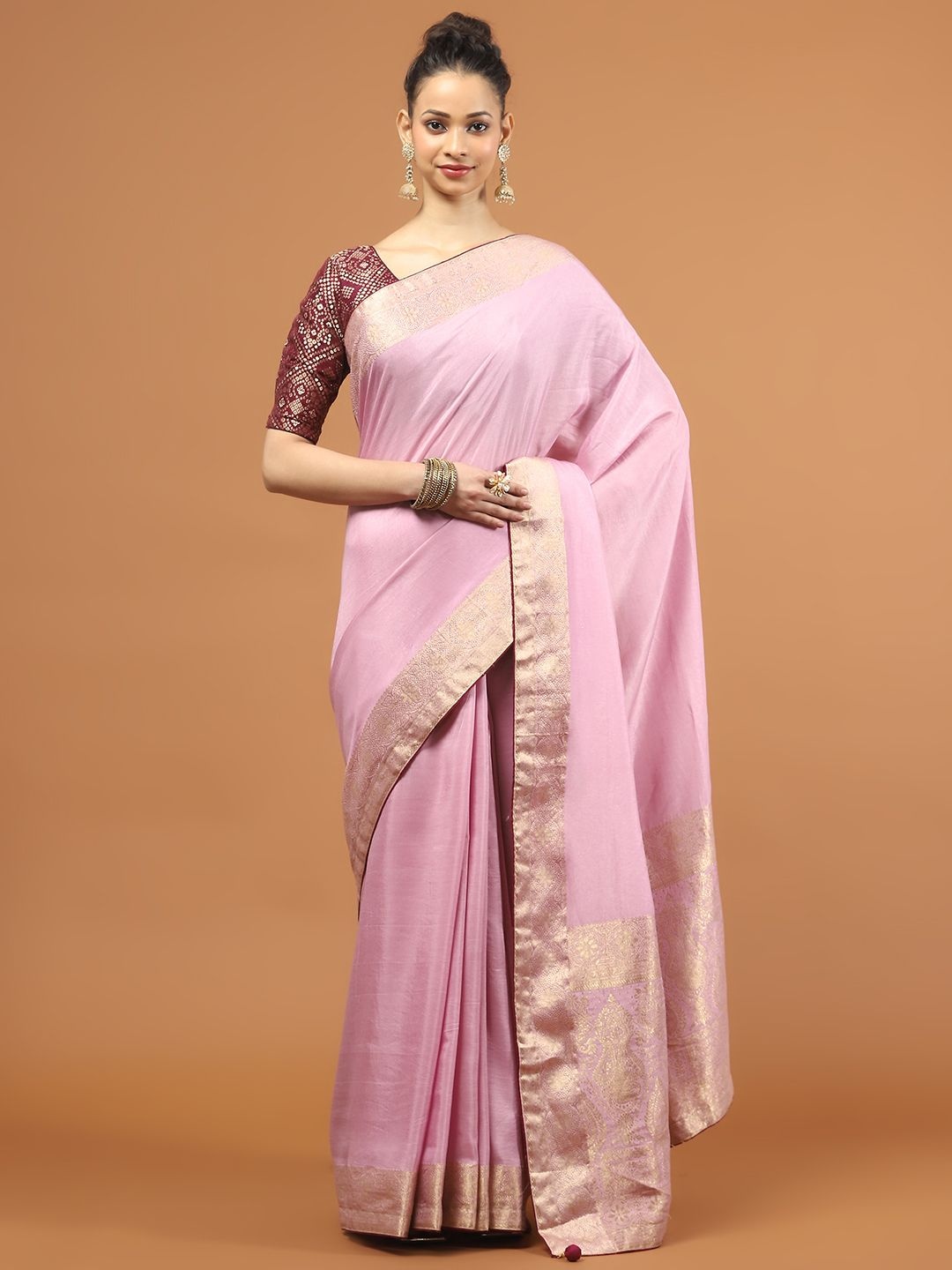 

Meena Bazaar Woven Design Zari Saree, Pink